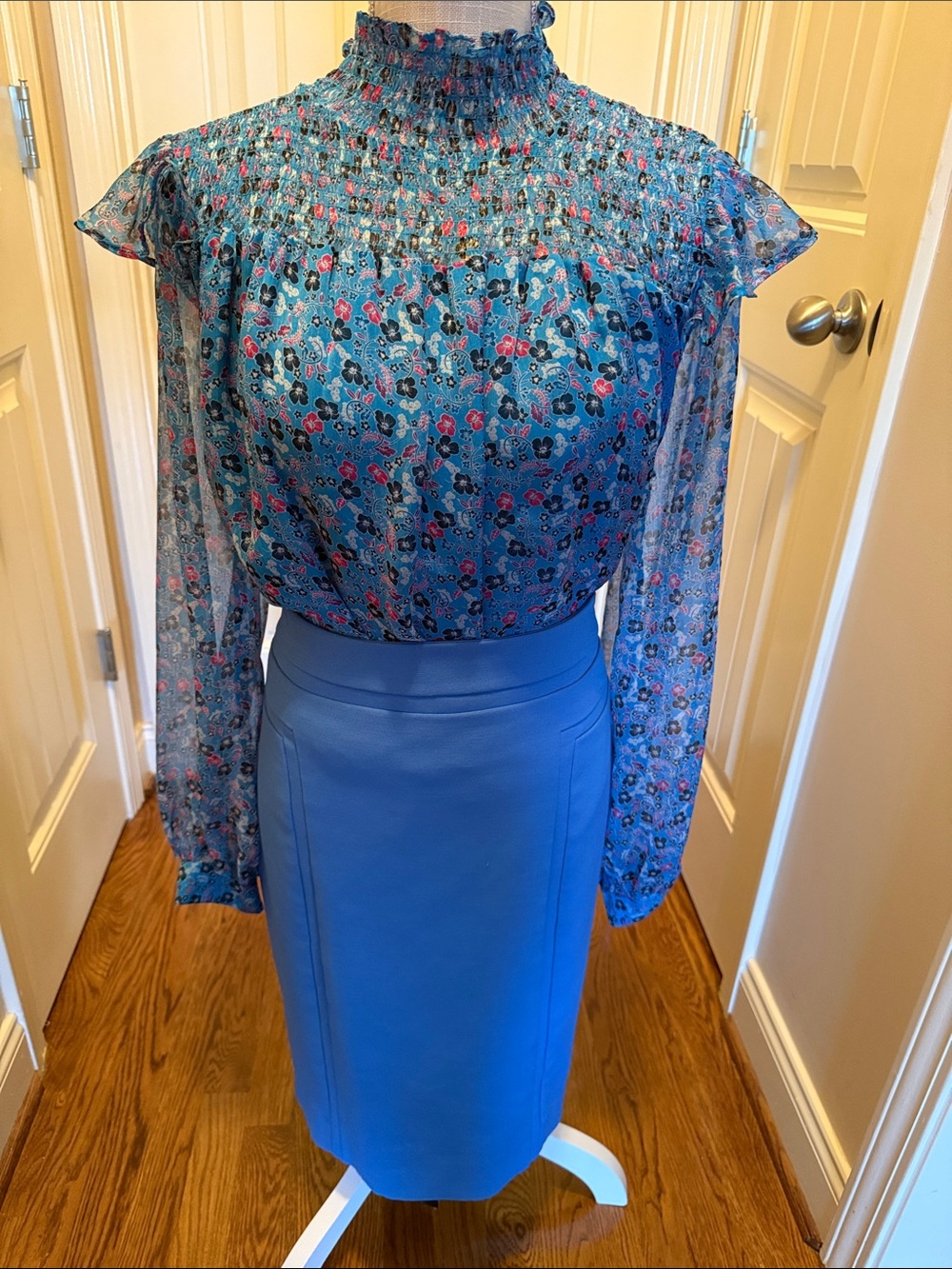 White House Black Market Blue High-Waist Pencil Skirt